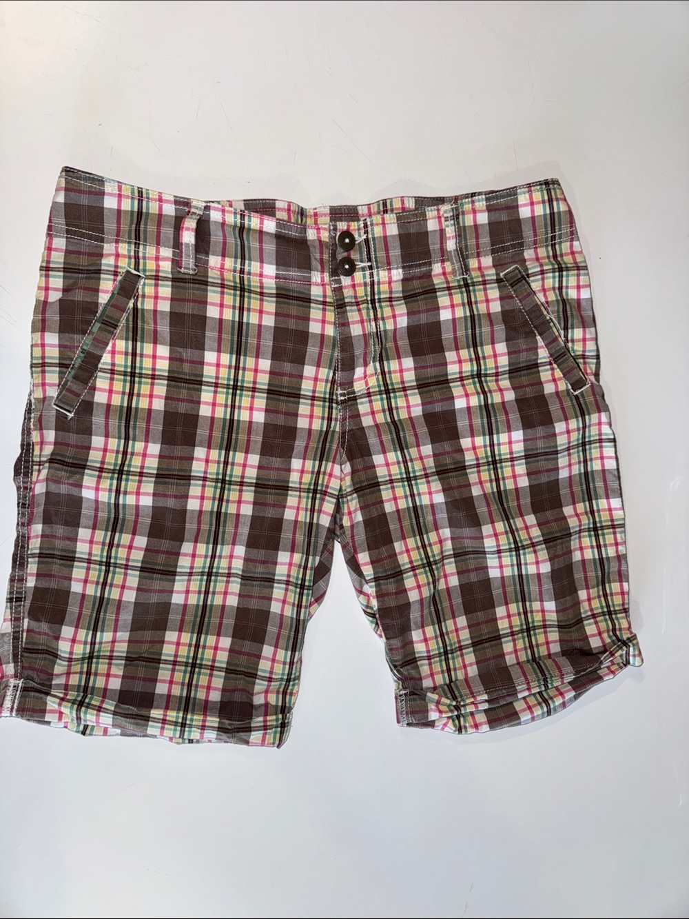 Women’s Mossimo Preppy Y2K Plaid Cotton Bermuda Shorts - Brown Multicolor